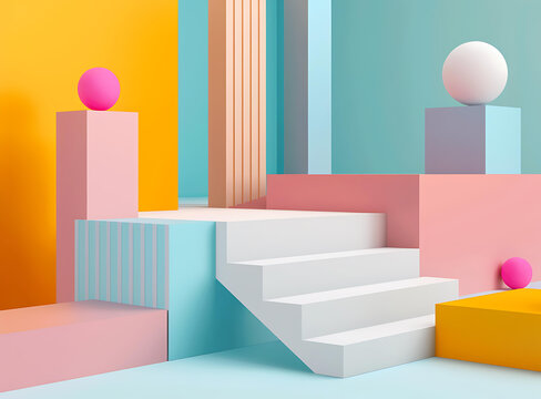 抽象幾何圖形彩色的3D渲染背景