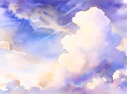 水彩藍天白云水彩天空云朵