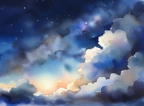 水彩星空云霧水彩天空