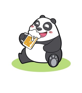 卡通可愛熊貓喝啤酒形象