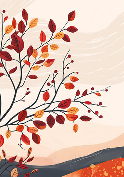 秋季樹枝上的紅橙色樹葉