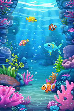 卡通海底世界魚(yú)類(lèi)珊瑚礁