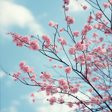 櫻花樹枝藍天背景