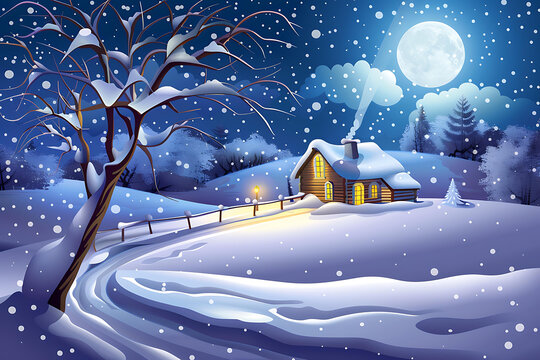 雪夜森林小屋