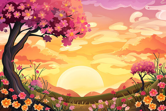 夕陽下盛開的鮮花
