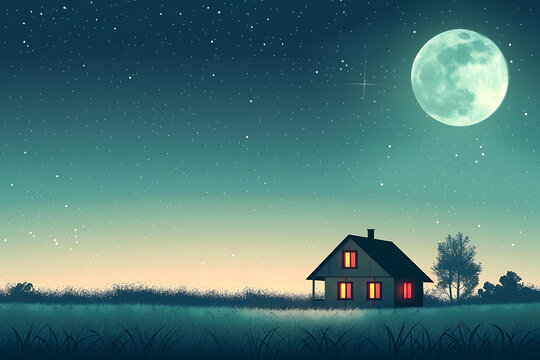 夜晚星空下的房屋