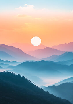 山峰云海日出