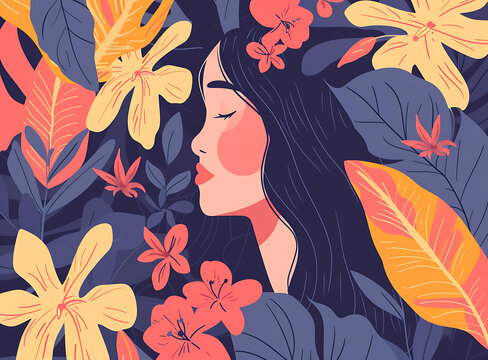 花朵環(huán)繞的女人臉部