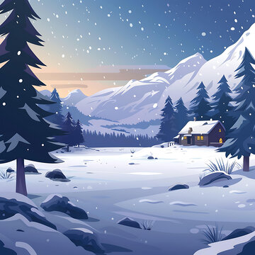 雪山小屋冬季風(fēng)景
