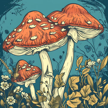 紅色白色蘑菇森林