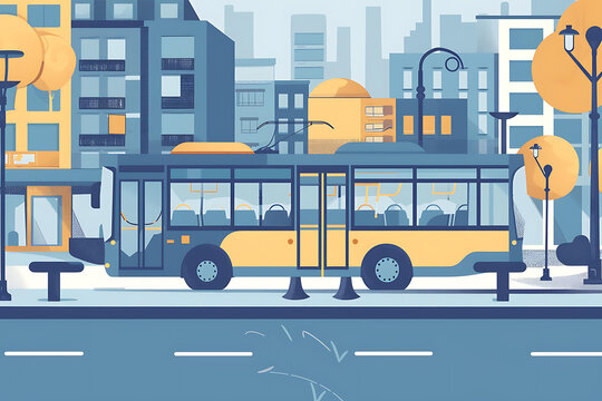 城市公交車與建筑物
