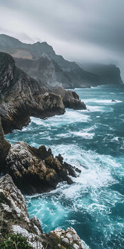 海岸邊巖石上的浪花