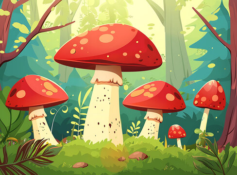 卡通森林紅蘑菇