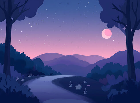 星空下的森林山脈