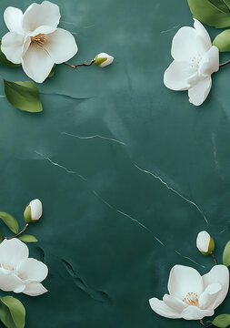 白色玉蘭花綠大理石背景