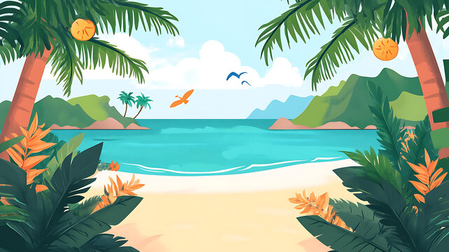 熱帶海灘棕櫚樹藍天