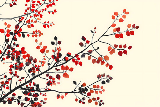 水彩紅黑樹葉