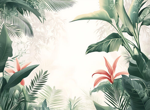 熱帶植物葉子和花朵圖案背景