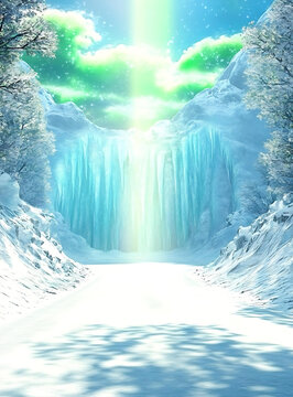 冰雪奇觀：冰凍瀑布與綠色極光