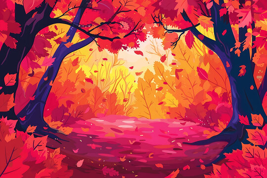 紅黃樹葉秋季森林