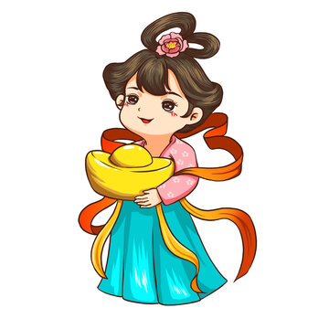 古裝女孩抱元寶