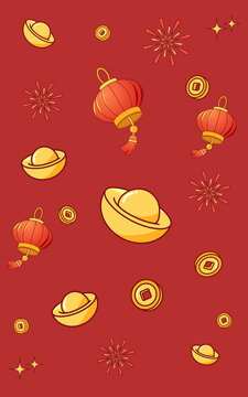 紅燈籠和金元寶矢量插畫