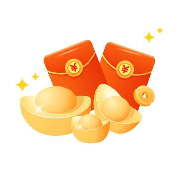 金元寶和紅包矢量插畫