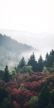 山間霧氣彌漫的森林景觀