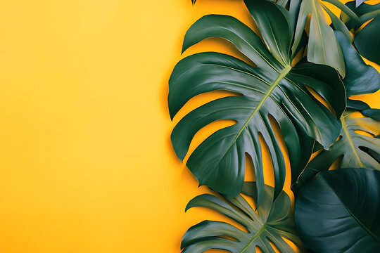 熱帶植物葉子黃色背景