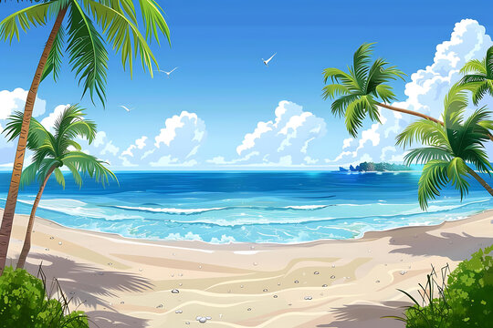 熱帶海灘風(fēng)景畫
