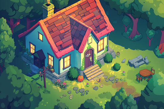 卡通風(fēng)格森林小屋