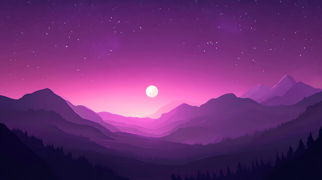 紫色山脈月夜星空