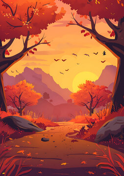 秋日夕陽下的山林風(fēng)景