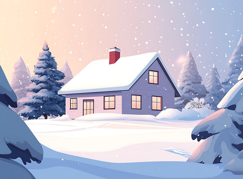 冬日雪景下的溫馨小屋