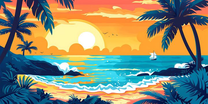 棕櫚樹海灘日落風(fēng)景