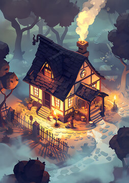森林小屋夜色