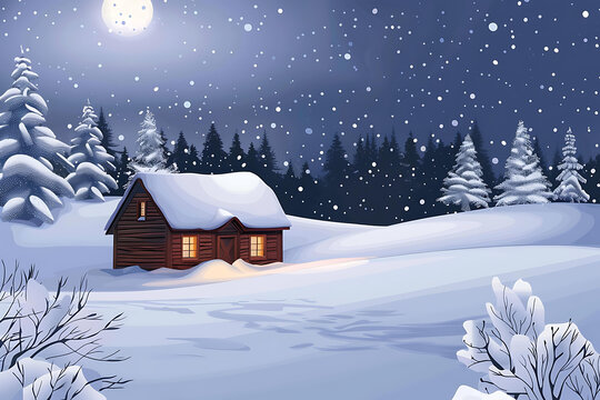 冬夜雪景小屋