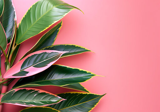 粉色背景綠葉