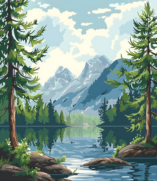 山間湖泊風景