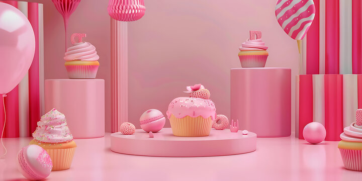 粉色蛋糕生日派對裝飾