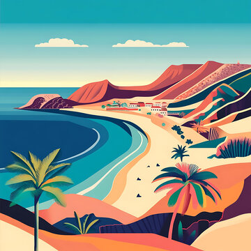 熱帶海灘風(fēng)景，棕櫚樹