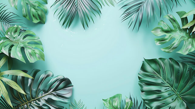 熱帶植物葉子藍底背景