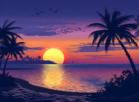 熱帶海灘落日風(fēng)景