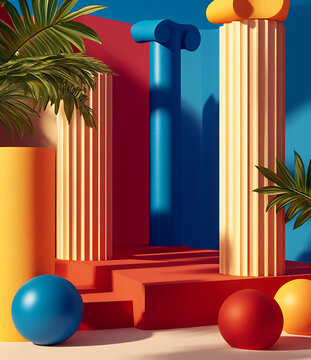 抽象幾何圖形柱體3D