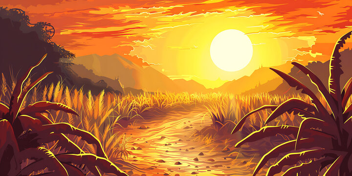 夕陽(yáng)下金色的草地