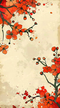 紅色花朵水彩背景