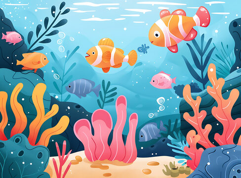充滿色彩的海底世界，魚兒和珊瑚礁