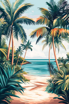 熱帶海灘棕櫚樹風景