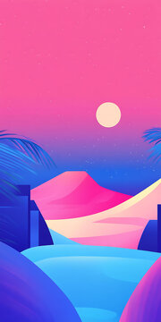 抽象風(fēng)格的棕櫚樹日落景觀
