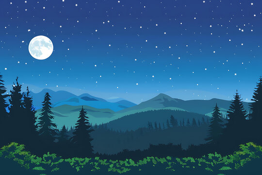 夜晚星空下的山林